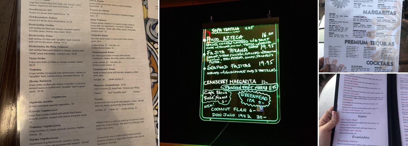 Sol Azteca Menu