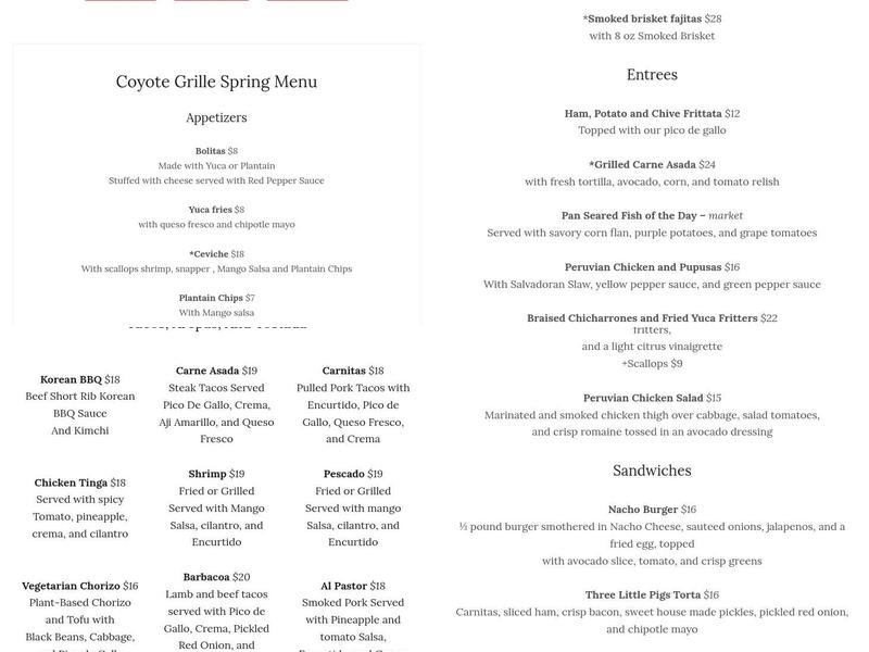 Fauna Latin Flavor Menu