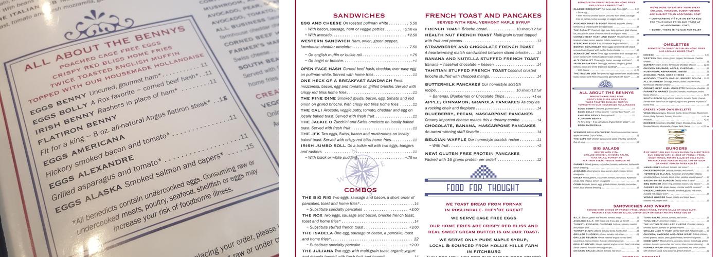 Rox Diner Menu