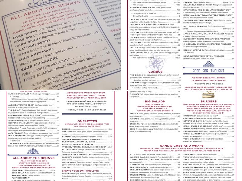 Rox Diner Menu