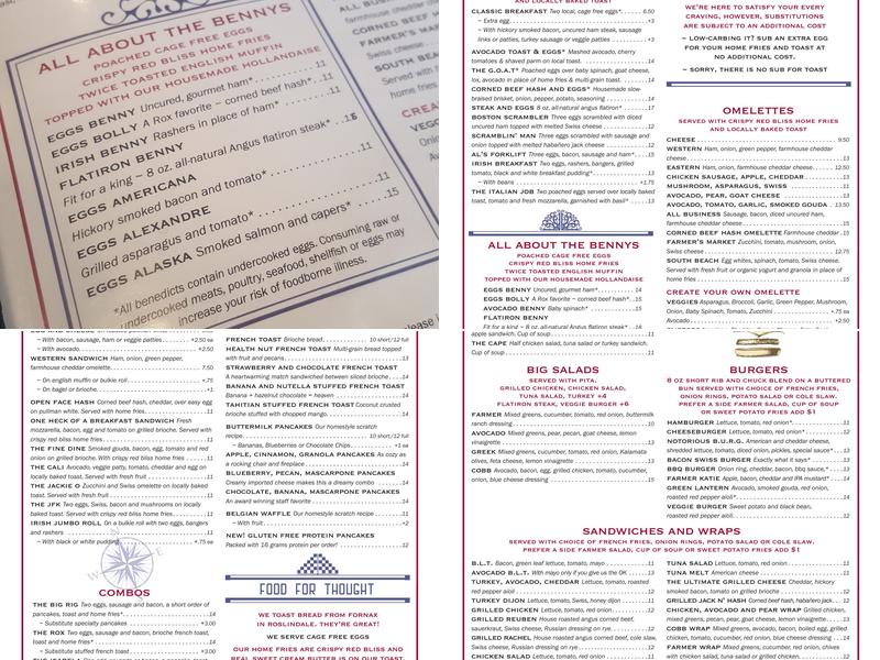 Rox Diner Menu