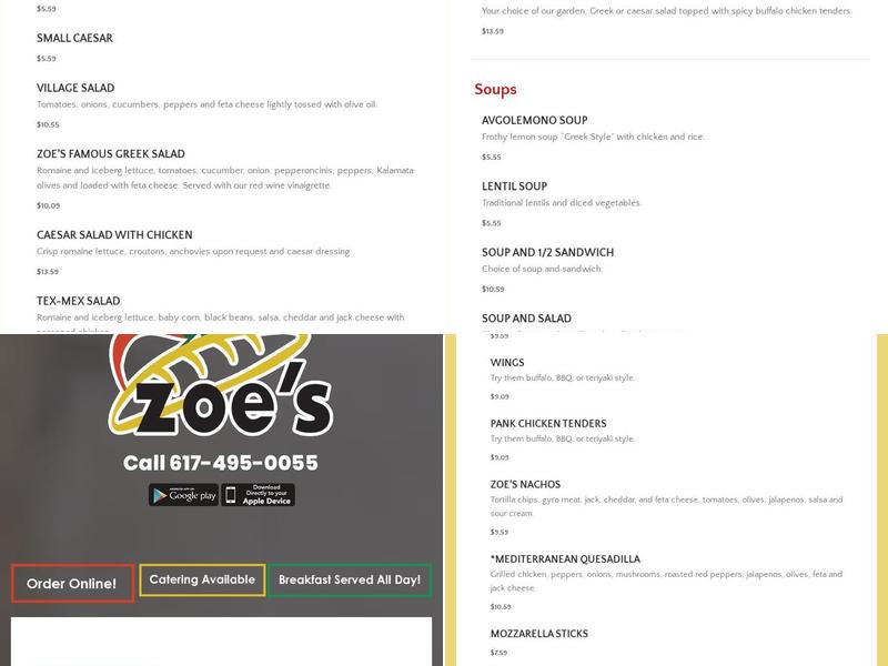 Zoe's Menu