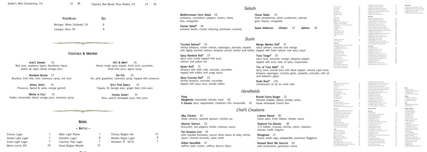 Alba Restaurant Menu