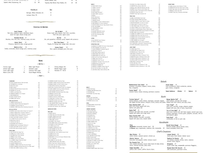 Alba Restaurant Menu