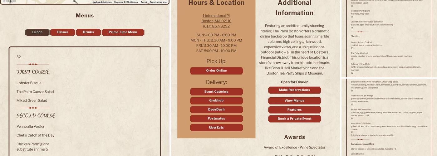 The Palm - Boston Menu