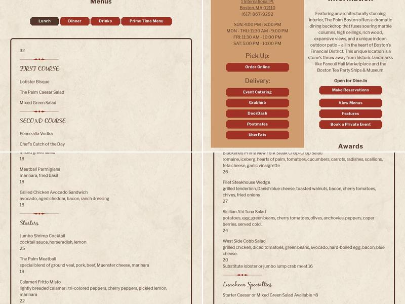 The Palm - Boston Menu