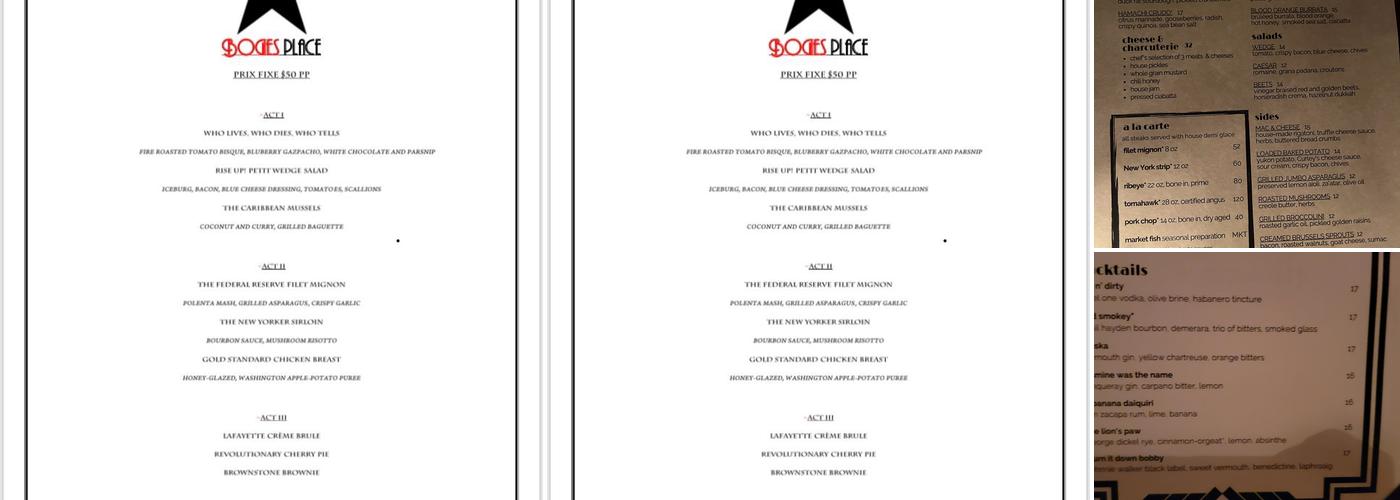 Bogie's Place Menu