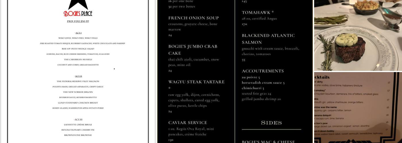 Bogie's Place Menu