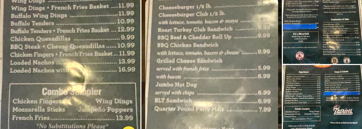 K C's Pub & Grill Menu