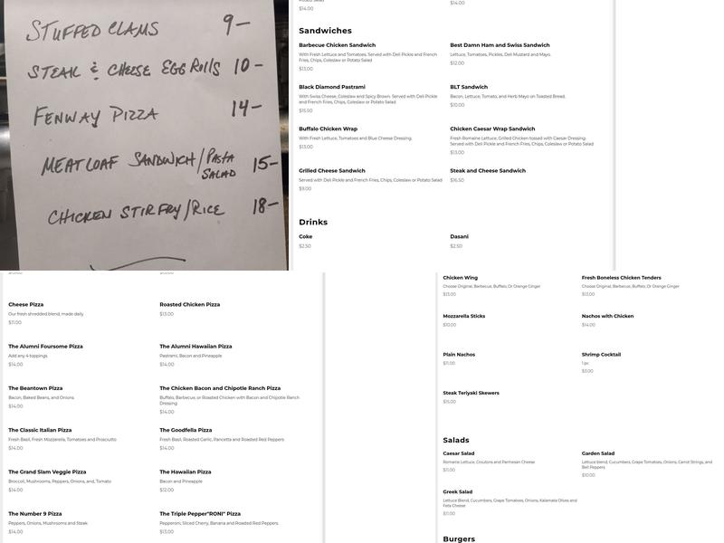 Alumni Weymouthh Menu