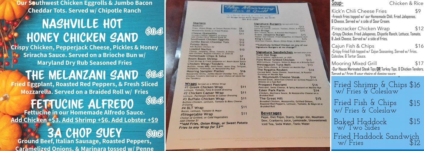 The Mooring Bar & Grill Menu