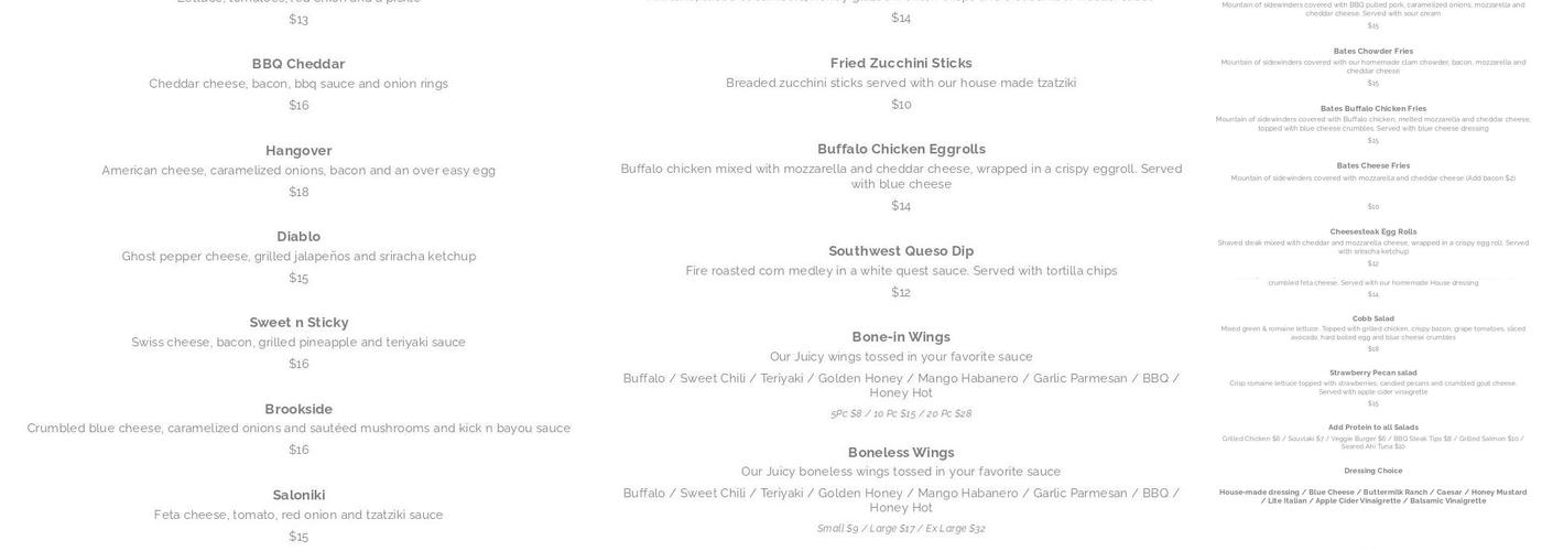 Bates Bar & Grill Menu