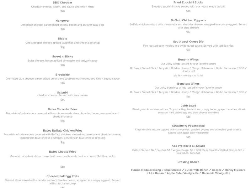 Bates Bar & Grill Menu