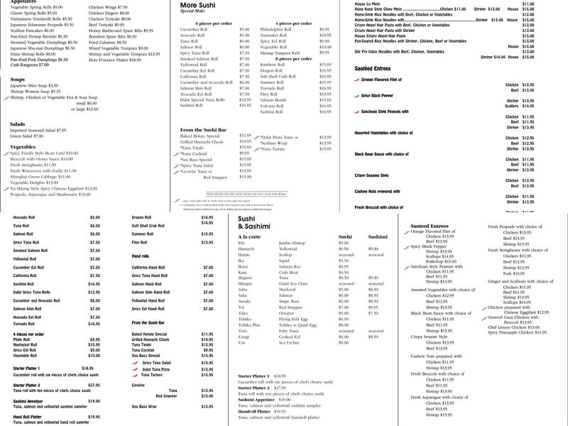 Dalat Restaurant Menu