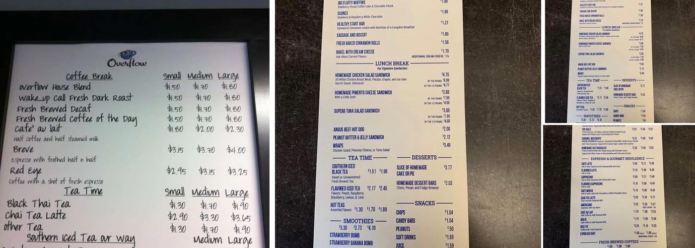 The Overflow Cafe' Menu