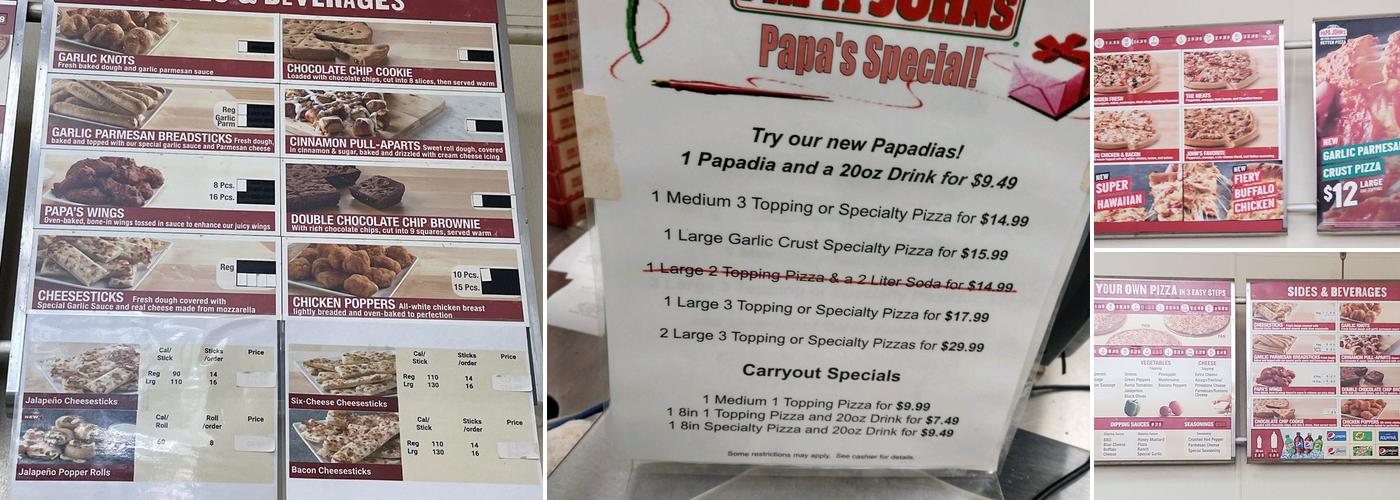 Papa Johns Pizza Menu