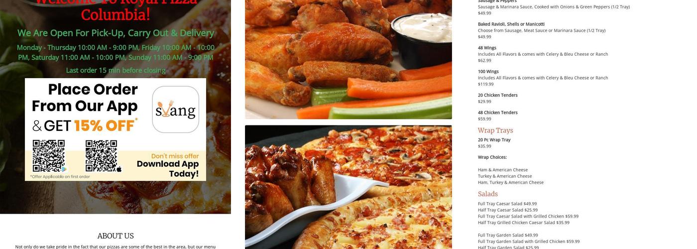 Royal Pizza Subs & Wings Menu