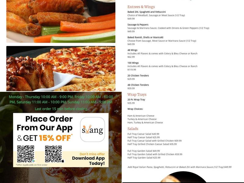 Royal Pizza Subs & Wings Menu