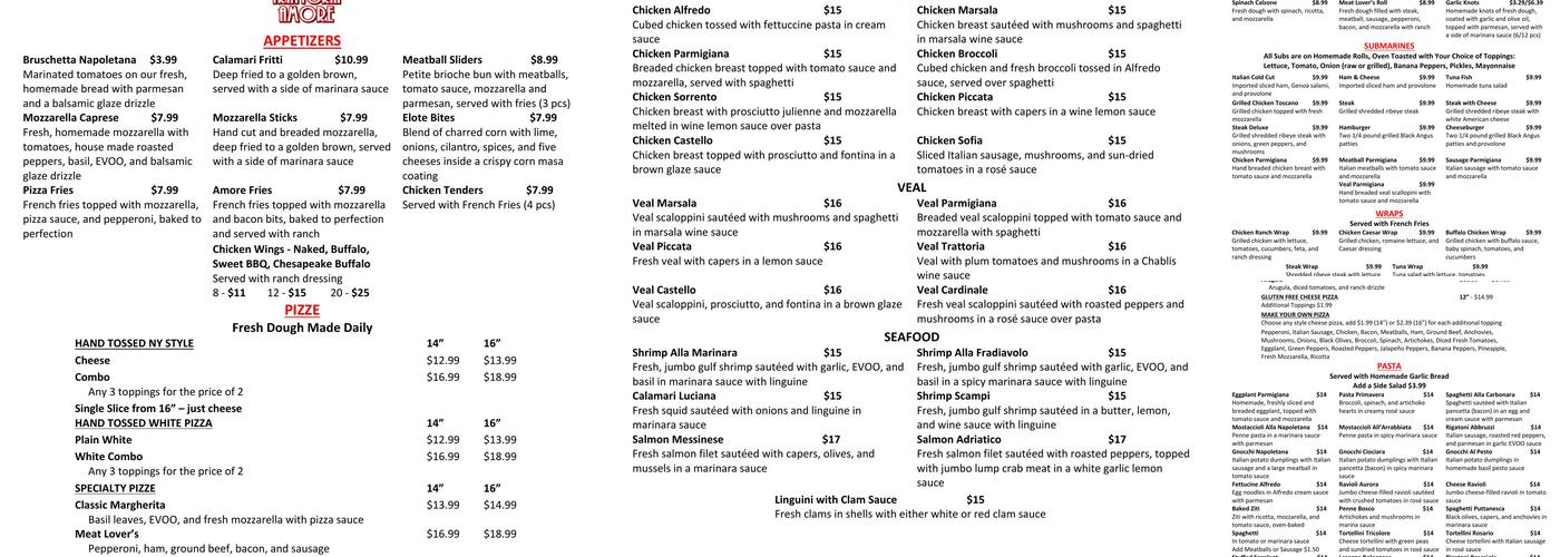 Trattoria Amore Menu