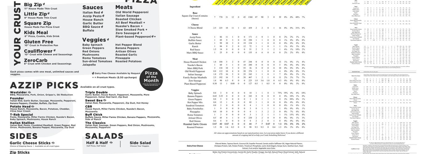 Azzip Pizza Menu