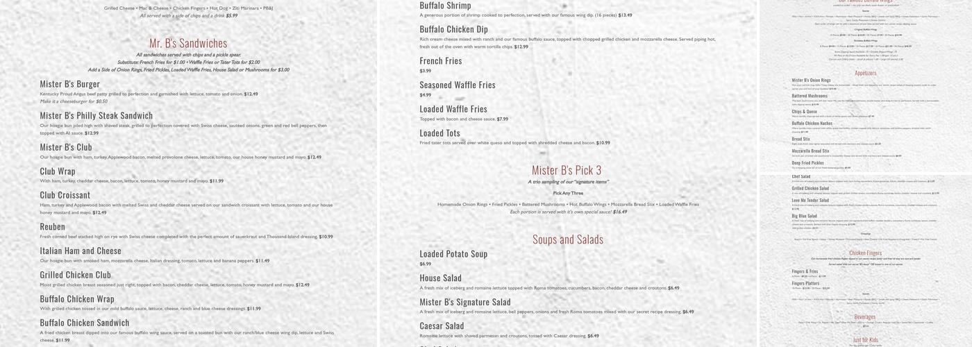 Mister B's Pizza & Wings Menu