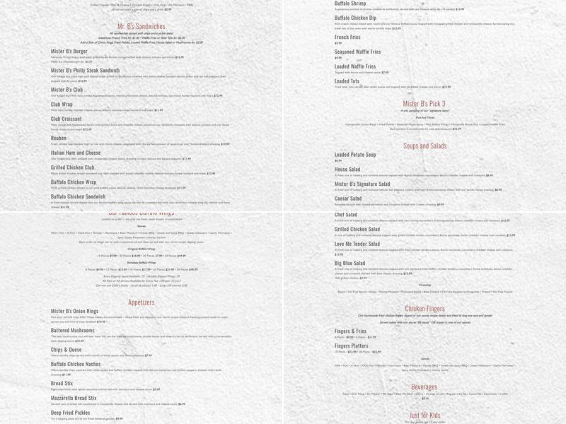 Mister B's Pizza & Wings Menu