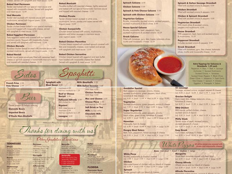 Gondolier Menu