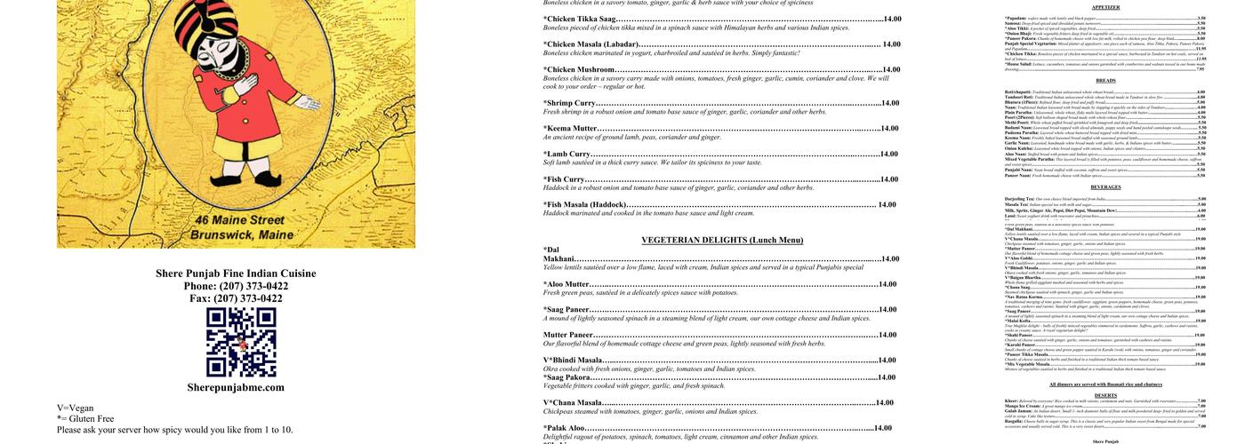 Shere Punjab Menu