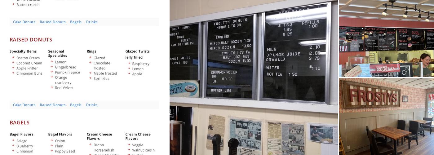 Frosty's Donuts Menu