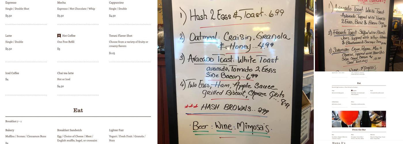 Mama D's Cafe Mercantile Menu