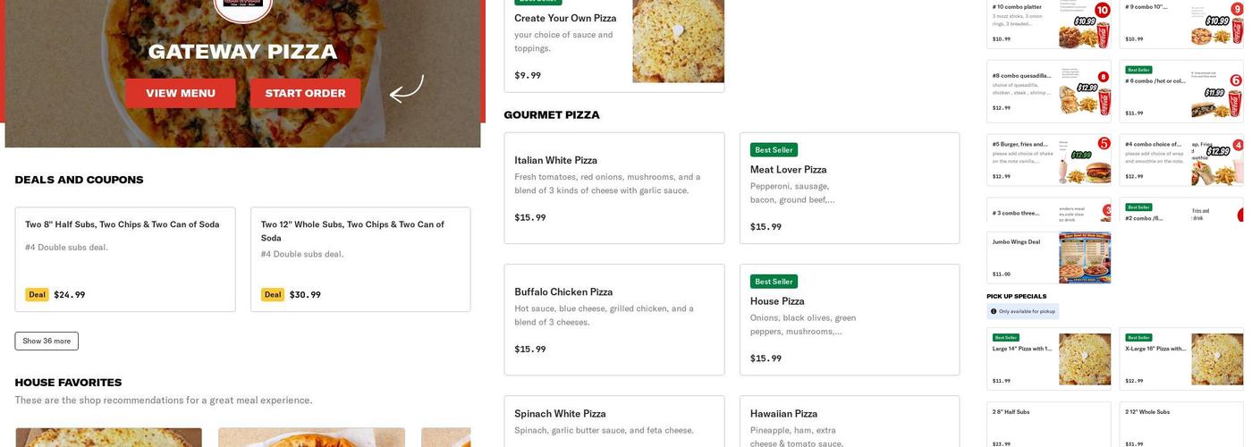 Gateway Pizza Menu