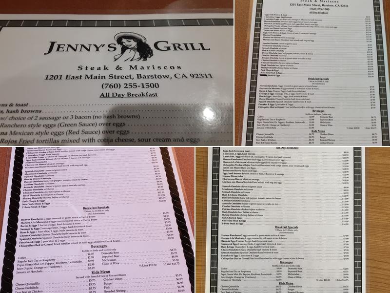 Jenny's Grill Steak & Mariscos Menu