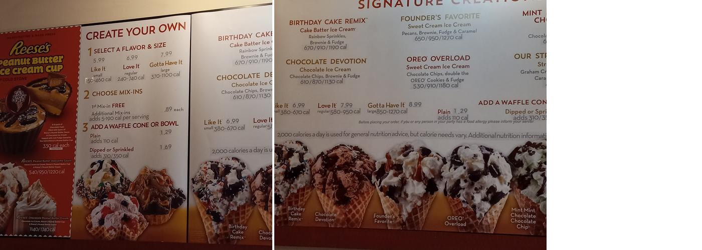 Cold Stone Creamery Menu