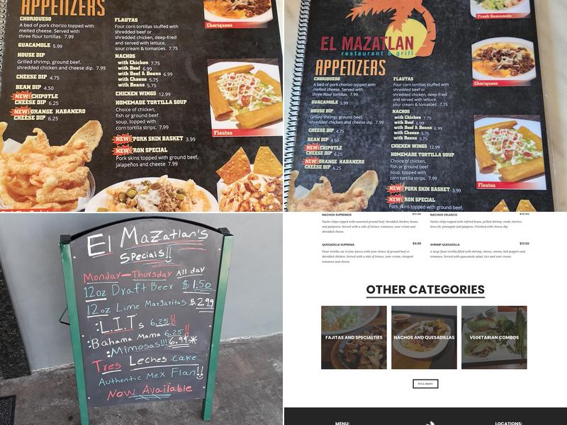 El Mazatlan Bar and Grill Menu