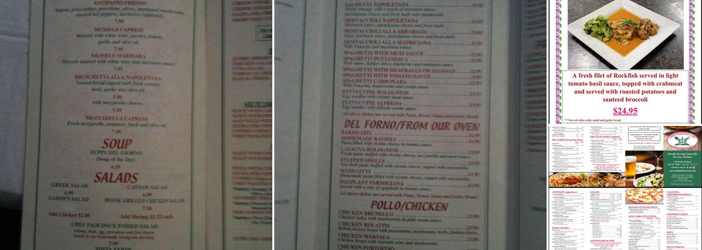 Chef Paolino Cafe Menu