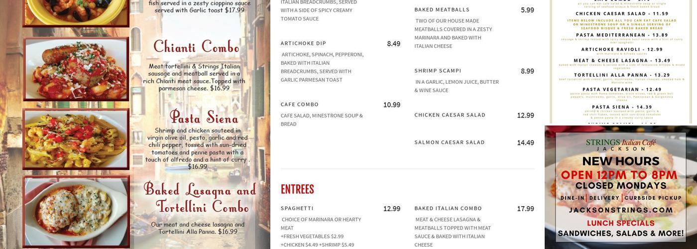 Strings Italian Cafe Menu