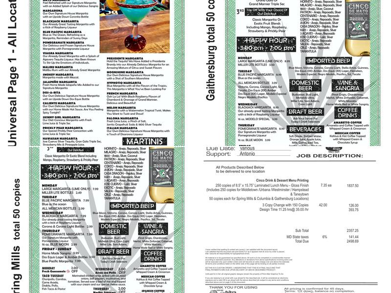Cinco de Mayo Menu