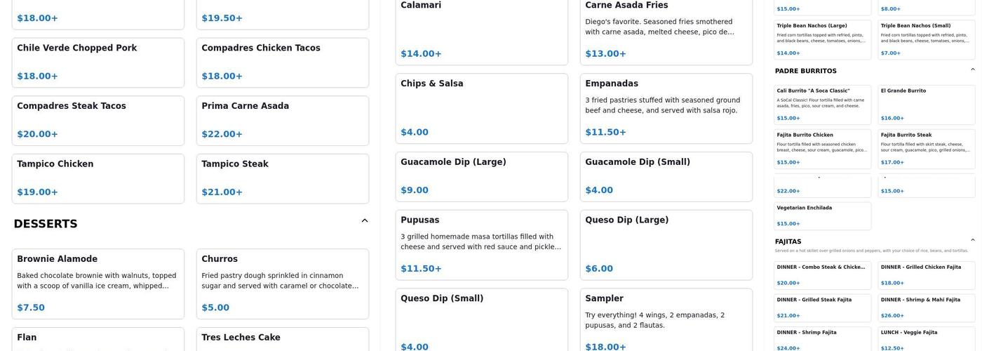 Los Compadres Menu