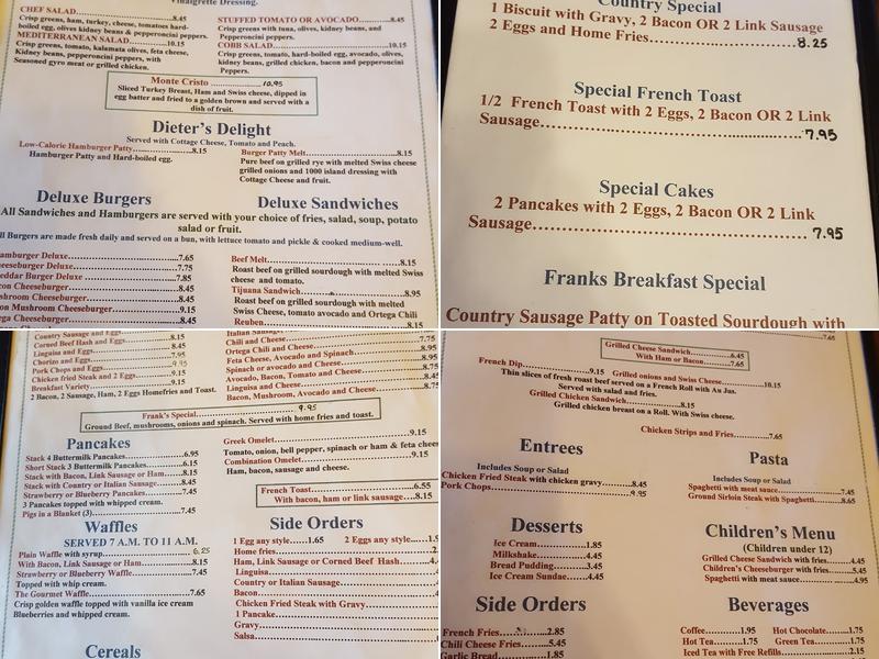 Frank's Café Menu