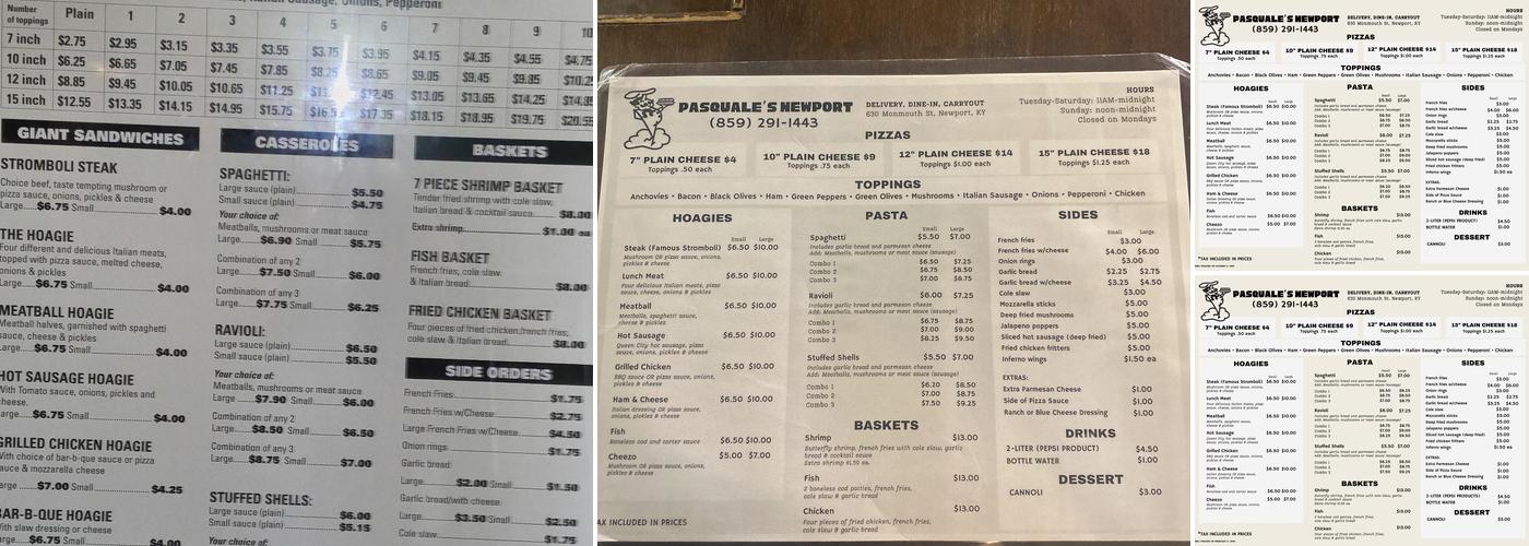 Pasquale's Newport Menu