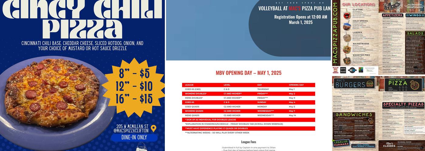 Mac's Pizza Pub Menu