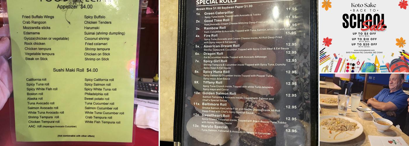 Koto Sake Japanese Steak House and Sushi Menu