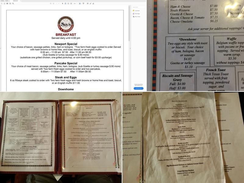 Sis's on Monmouth Menu