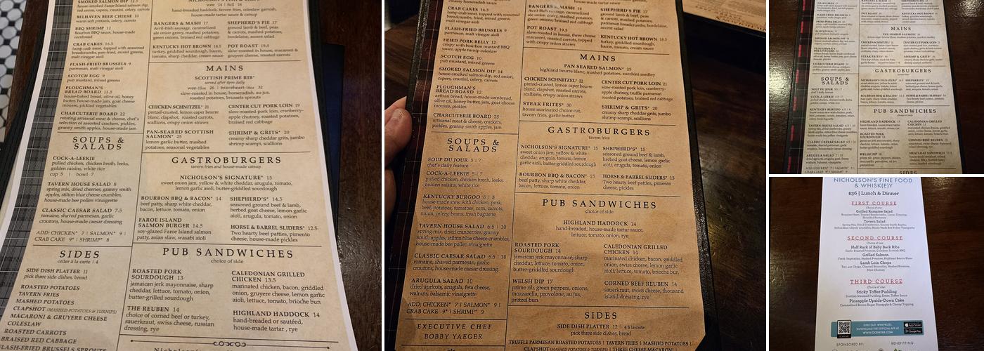 Nicholson's Fine Food & Whiskey Menu