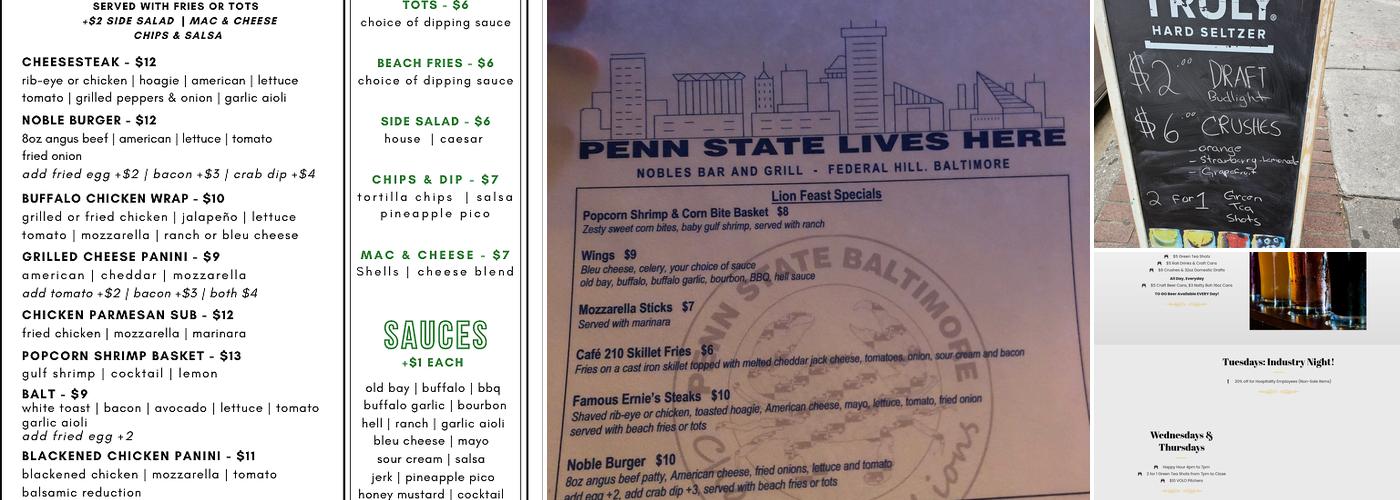 Nobles Bar And Grill Menu