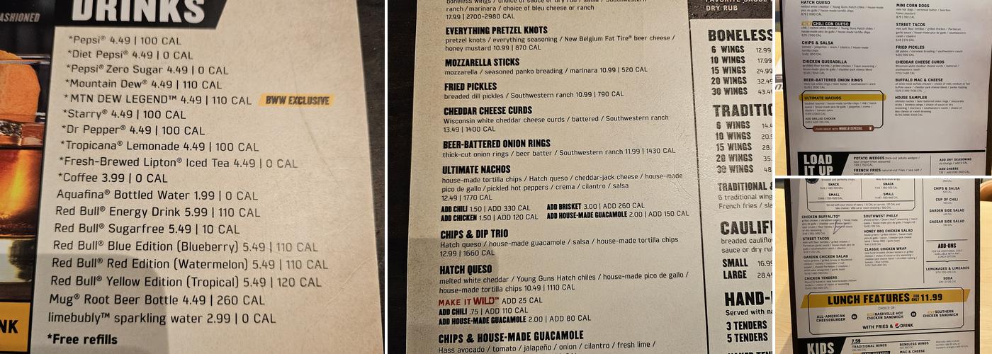 Buffalo Wild Wings Menu