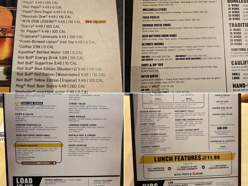 Buffalo Wild Wings Menu