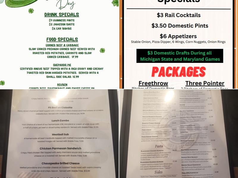 The Corner Stable Menu