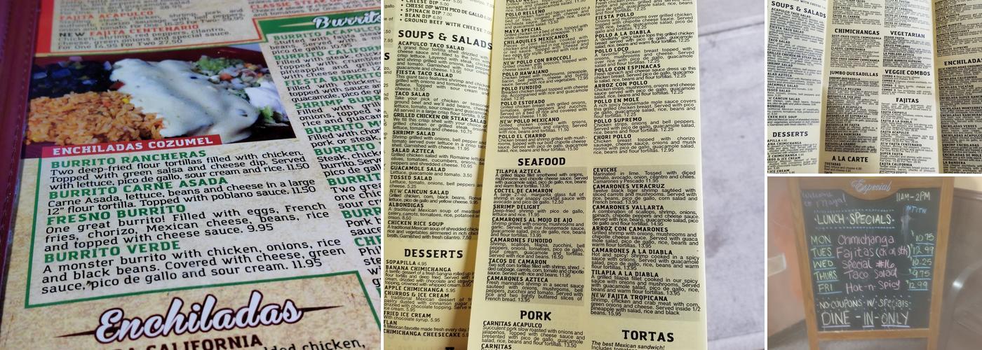 Maya Mexican Restaurant Menu