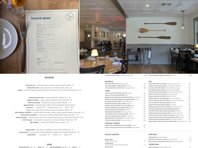 The Good Table Menu